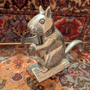 Adorable Silver Squirrel Nut and Shell Nutcracker